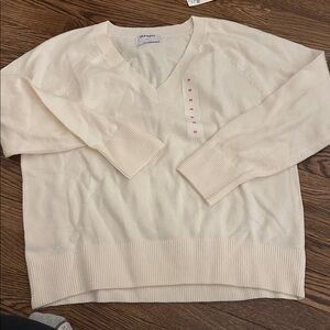 Cream V-Neck Sweater-old navy
